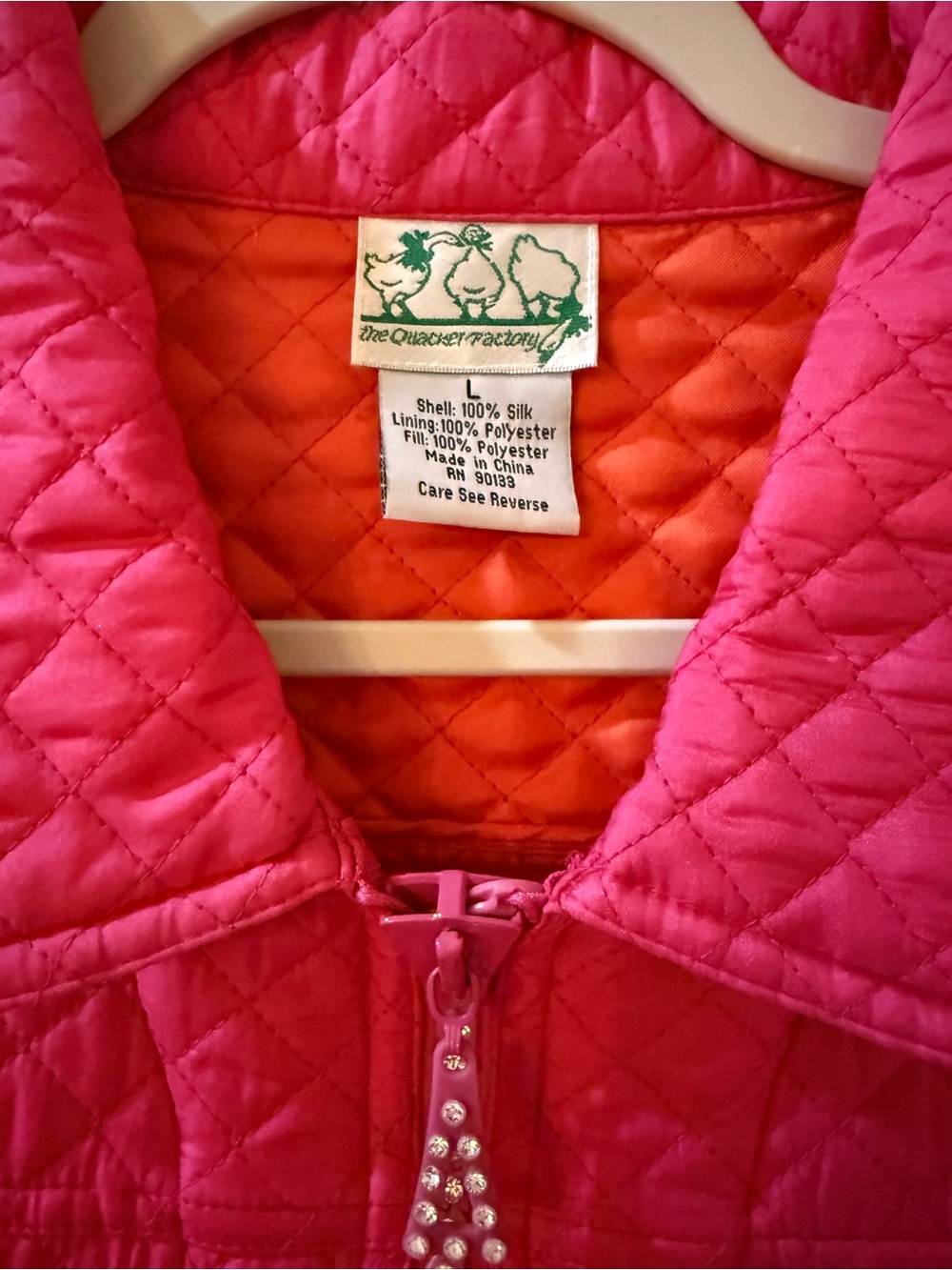 Quacker Factory 100% Silk Hot Pink Quilted Zip Jacket - Picture 2 of 6